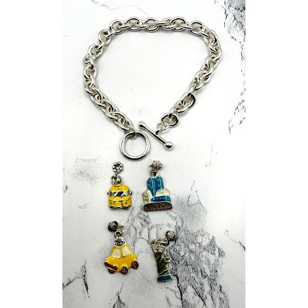 NYC Charm Bracelet Taxi Statue‎ Liberty Empire State Building Toggle 8" DIY